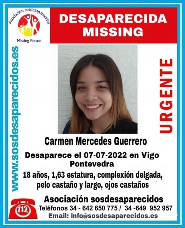 Buscan a unha moza de 18 anos desaparecida en Vigo o 7 de xullo de 2022.. SOS DESAPARECIDOS / Europa Press