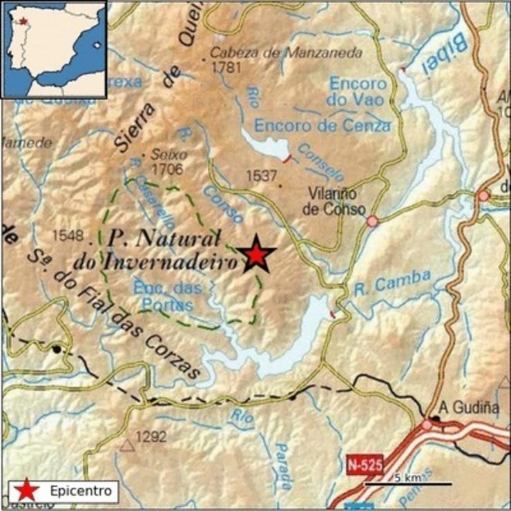 Terremoto en Vilariño de Conso, o 15 de agosto de 2022. INSTITUTO XEOGRÁFICO NACIONAL / Europa Press