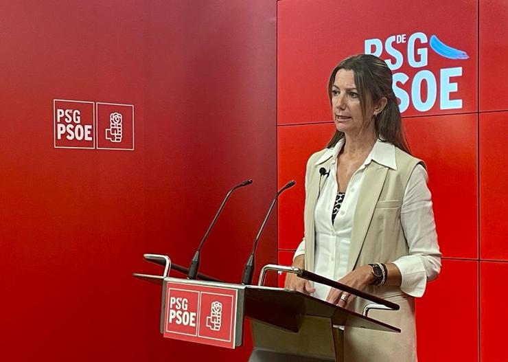 A vicesecretaria xeral do PSdeG, Lara Méndez, en rolda de prensa.. PSDEG 