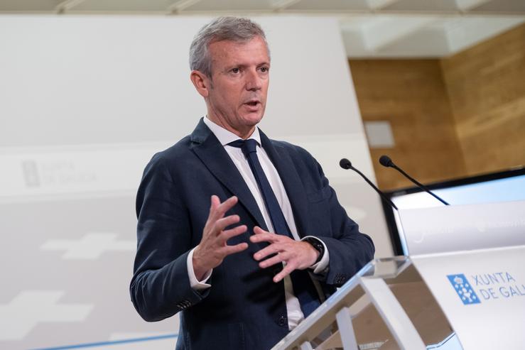 O presidente da Xunta, Alfonso Rueda, na comparecencia posterior ao Consello de Goberno. DAVID CABEZÓN @ XUNTA DE GALICIA / Europa Press