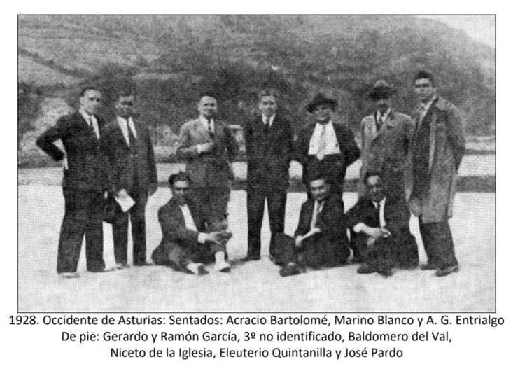 Na fotografía (de 1928) aparece Mariano Blanco (como Marino) xunto a Acracio Bartolomé, que era director do xornal CNT en 1937, e Eleuterio Quintanilla, destacado líder anarquista 