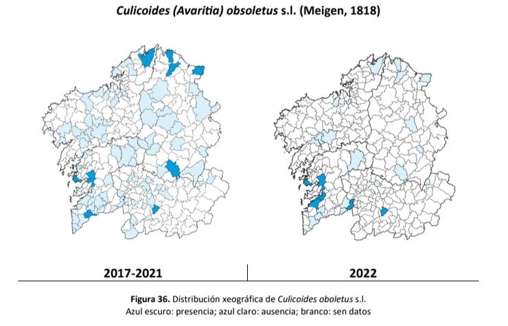 Distribución do 'culicoides obsoletus' 