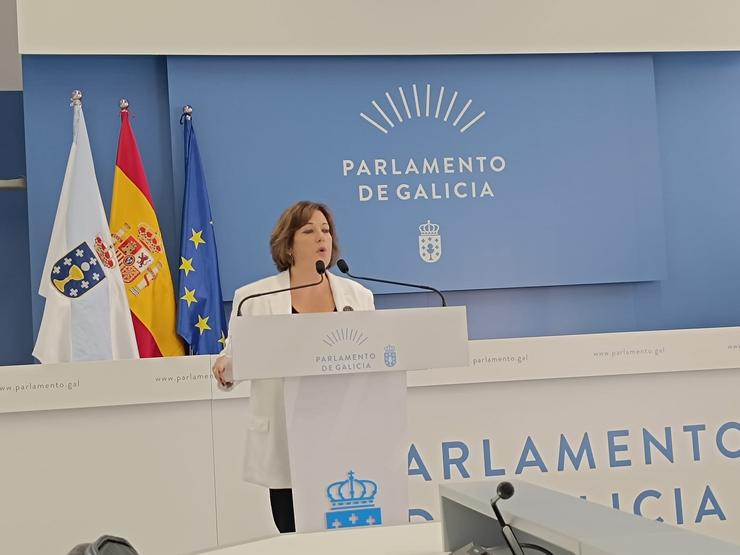 A viceportavoz parlamentaria do PSdeG Begoña Rodríguez Rumbo na rolda de prensa posteiror á reunión da Xunta de Portavoces da Cámara galega 