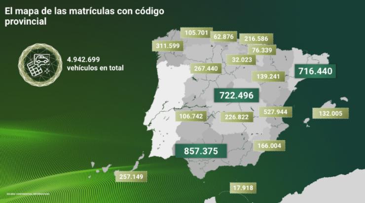 Mapa con matrículas de código provincial /Solera