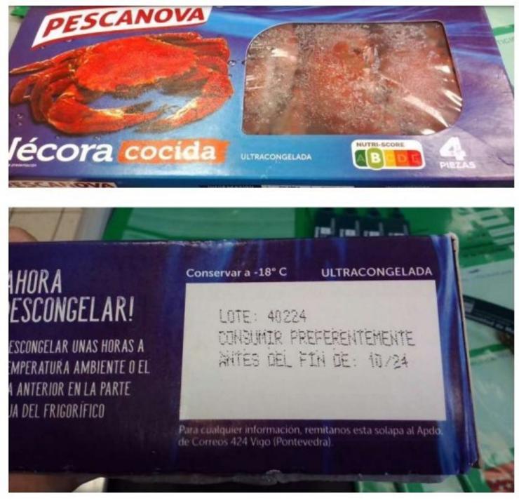Consumo alerta da presenza de 'Salmonella' nun lote de nécoras cocidas conxeladas da marca Pescanova. AESAN 