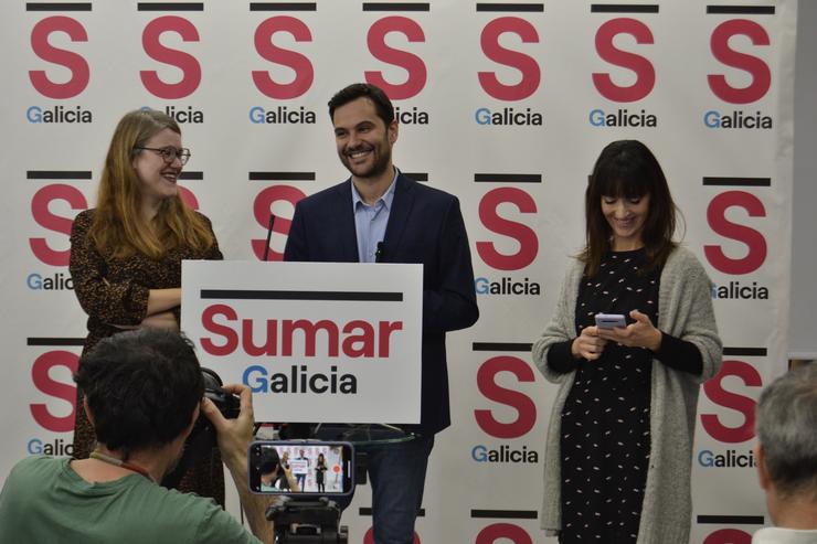O portavoz de Sumar Galicia, Paulo Carlos López, en rolda de prensa. SUMAR GALICIA 