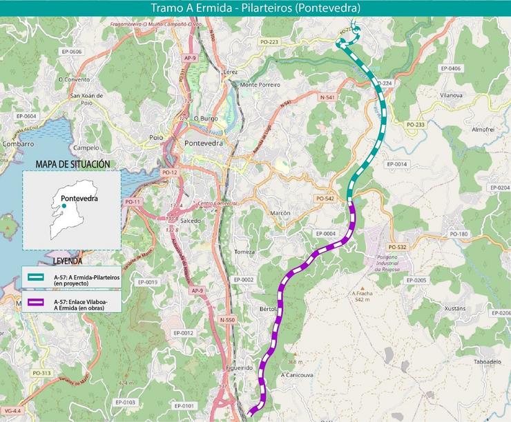 Trazado A Ermida-Pilarteiros da A-57. MITMA / Europa Press