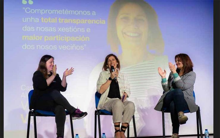 Gloria Alonso, á esquerda, na presentación da candidata de Podemos ás eleccións locais en Tomiño, Valentina Valderrey / Podemos