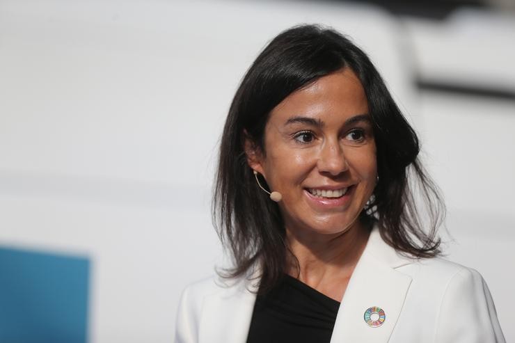 A presidenta de Adif, Isabel Pardo de Vera, intervén nunha rolda de prensa durante a inauguración do primeiro traxecto de Ouigo, a 7 de maio de 2021, en Atocha, Madrid / Isabel Infantes - Arquivo