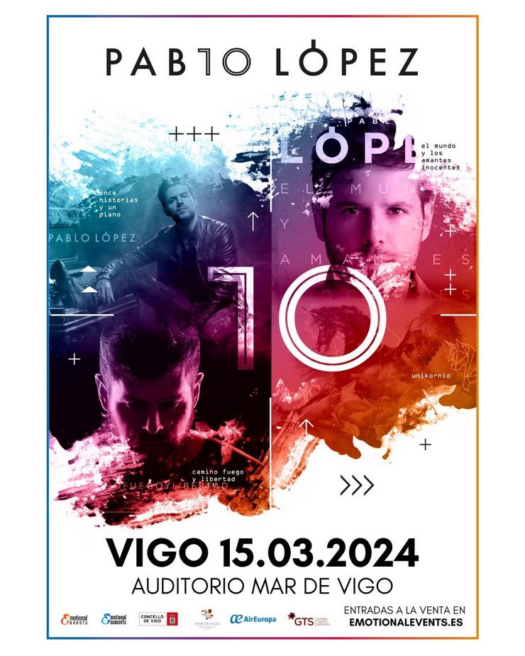 Cartel do concerto de Pablo López, o 15 de marzo de 2024 en Vigo / AUDITORIO MAR DE VIGO