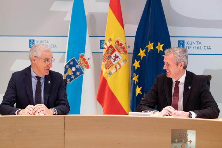 O titular da Xunta, Alfonso Rueda, xunto ao vicepresidente primeiro, Francisco Conde, na reunión do Consello da Xunta/ DAVID CABEZÓN - EP
