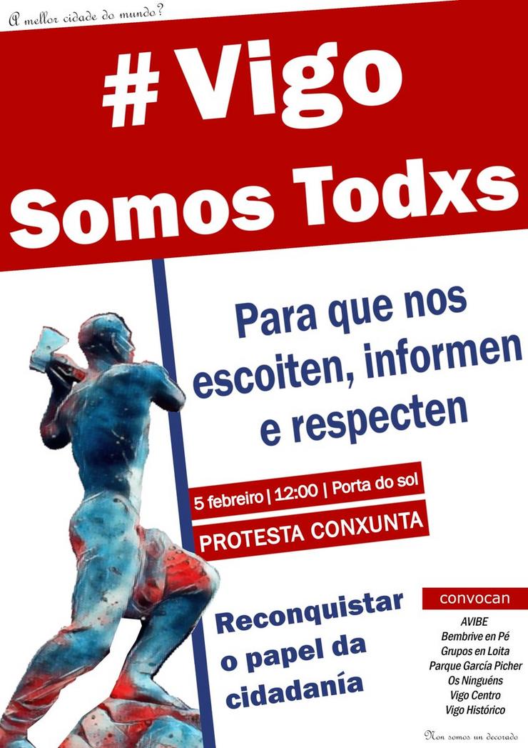 Cartel da convocatoria de protesta Vigo Somos Todxs 