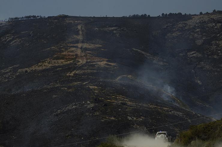 Terreo calcinado polo incendio forestal na Serra do Leboreiro, na paraxe de Corga de Salvante, no parque natural de Baixa Limia e Serra do Xurés 