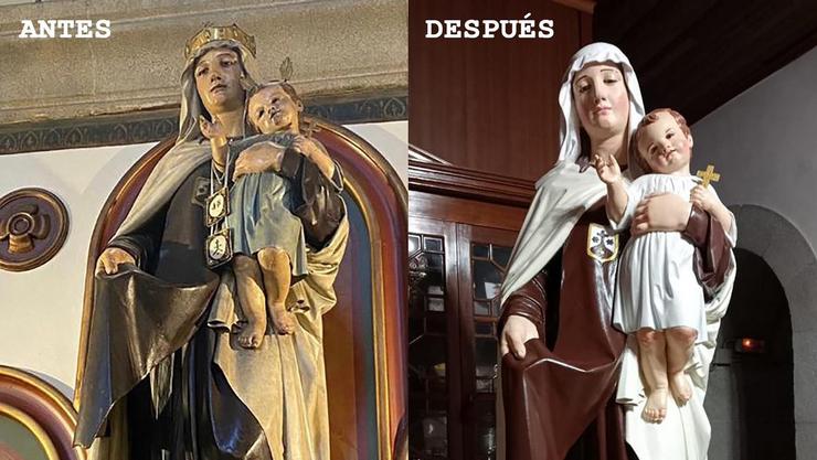 Así quedou a virxe de San Andrés, na Coruña, obra de Isidoro Brocos, tras un posible caso de "Ecce Homo" / FB