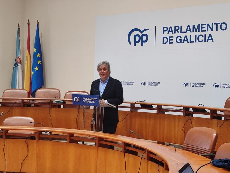 O portavoz parlamentario do PPdeG, Pedro Puy, en rolda de prensa. PPDEG / Europa Press