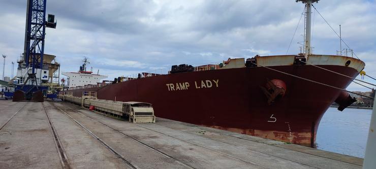 O buque mercante Tramp Lady leva nas súas adegas 65.000 toneladas de cereal de Ucraína desde o porto de Chornomorsk 