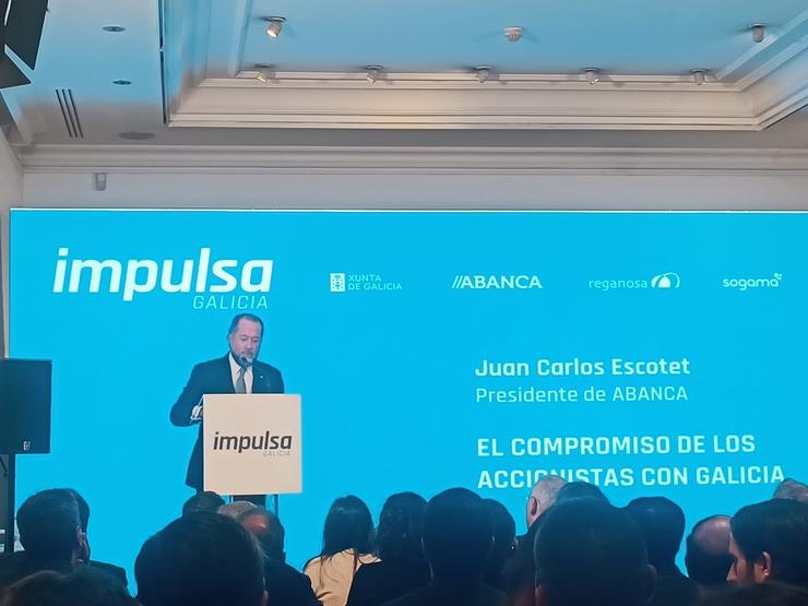 O presidente de Abanca, Juan Carlos Escotet, durante a presentación do proxecto Impulsa Galicia. 