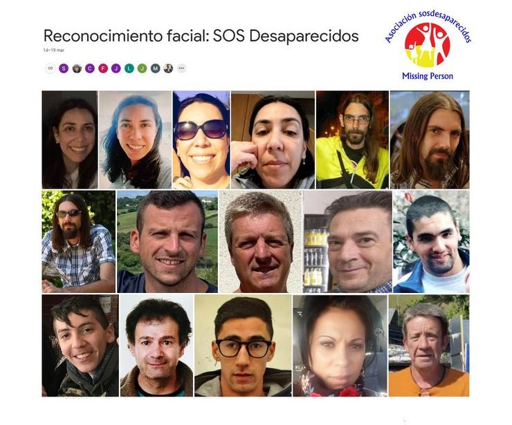 Álbum de recoñecemento facial da plataforma SOS Desaparecidos