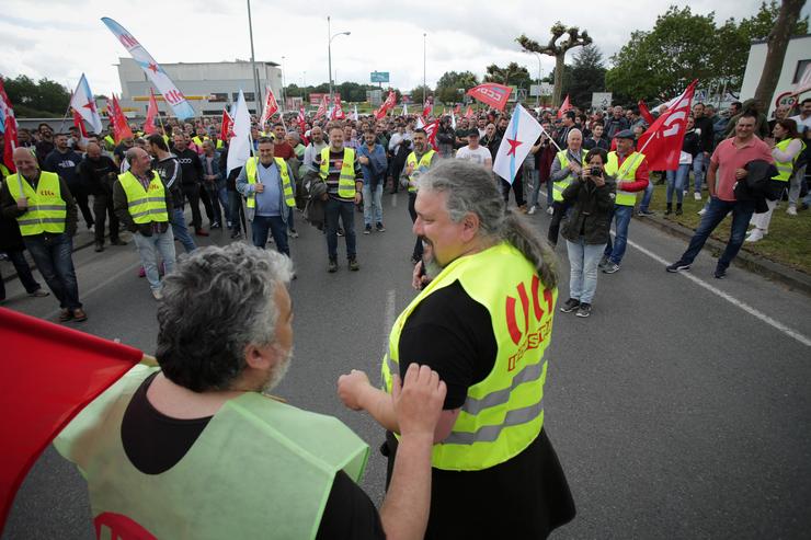 Traballadores do metal marchan durante a primeira xornada de folga no Polígono de Ou Ceao, a 10 de maio de 2023, en Lugo, Galicia (España).. Carlos Castro - Europa Press / Europa Press