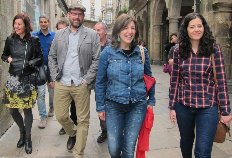 Yolanda Díaz, coordinadora nacional de Esquerda Unida, con Martiño Noriega, cabeza de lista á Alcaldía de Santiago por Compostela Aberta 
