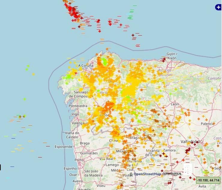 Raios rexistrados en Galicia o 12 de xuño de 2023.. METEOGALICIA 