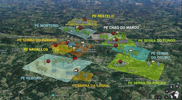 Detalle das poligonais dos proxectos eólicos Serra do Furco, Serra do Colmo, Serra da Piñeira, Chao do Marco, Restelo, Monteiro, Serra do Punago, Navallos, Reboiro e Serra da Lagoa  “Complexo eólico dos Ancares” / Ecoloxistas en Acción