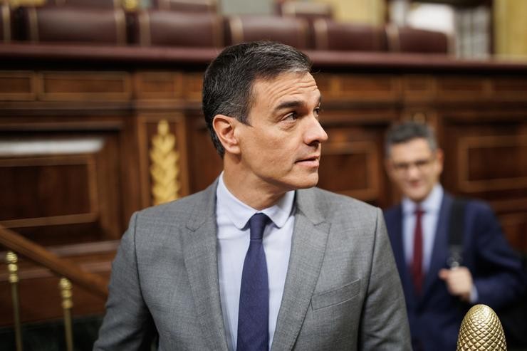 O presidente do Goberno, Pedro Sánchez, á súa chegada a unha sesión de control ao Goberno, no Congreso dos Deputados, a 17 de maio de 2023, en Madrid (España). Durante a sesión de control, o Goberno responde a cuestións relacionadas co esc. Alejandro Martínez Vélez - Europa Press