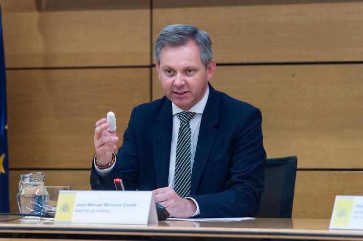 O ministro de Sanidade, José Miñones, intervén durante a presentación das funcionalidades en materia sanitaria da app ?O meu Cartafol Cidadán?, na Sala Internacional do Ministerio de Sanidade, a 13 de xullo de 2023, en Madrid (España). O meu Carpet. Gustavo Valente - Europa Press / Europa Press