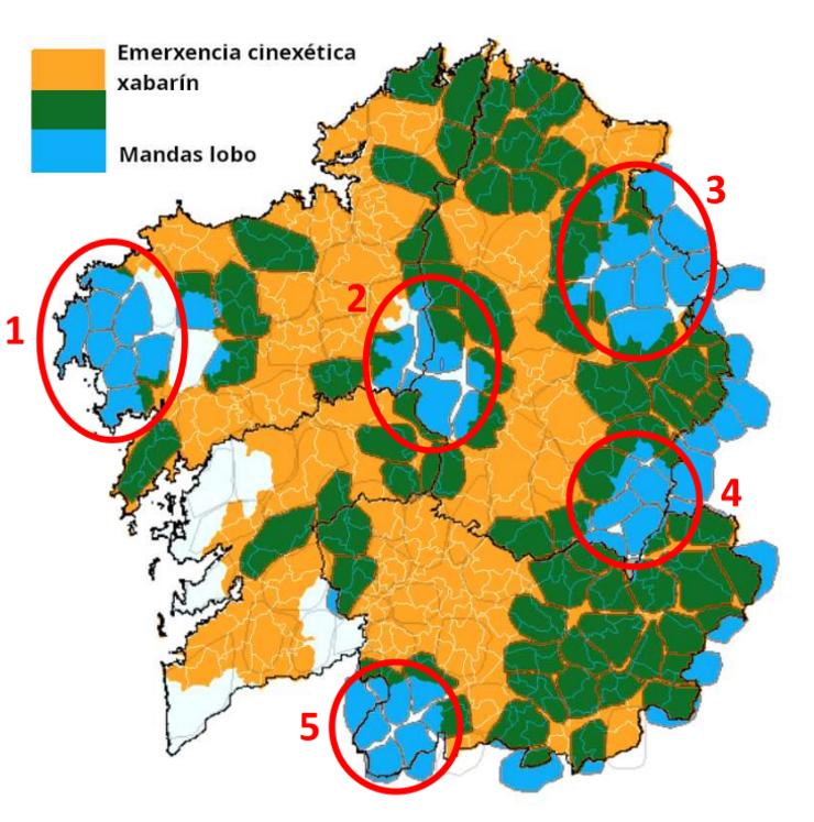 Mapa sobre a presenza de lobo e xabarín en Galicia 