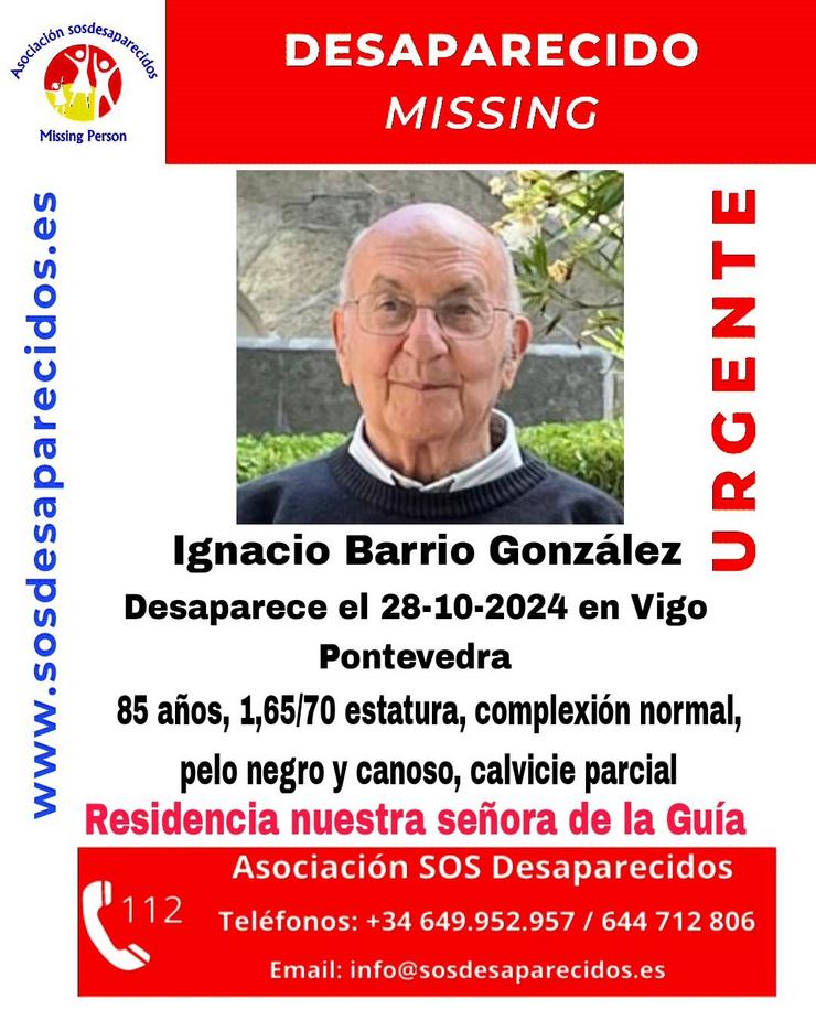 Alerta de desaparición do sacerdote Ignacio Barrio González en Vigo / SOS DESPARECIDOS - Arquivo
