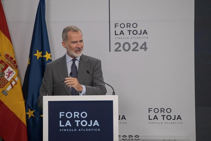 O Rei Felipe VI inaugura o V edición do "Foro A Toxa-Vínculo Atlántico", durante a primeira xornada do Foro da Toxa-Vínculo Atlántico, en Eurostars Gran Hotel A Toxa, a 3 de outubro de 2024 / Elena Fernández