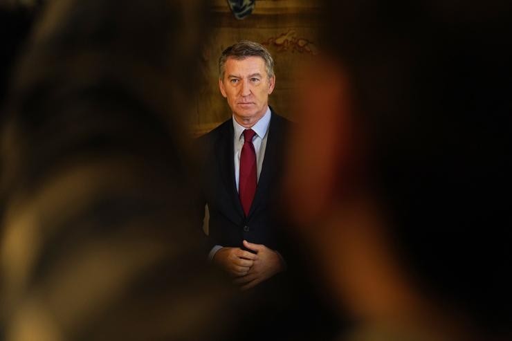 O presidente do PP, Alberto Núñez Feijóo, durante un xantar-coloquio organizado pola Confederación de Empresarios de Galicia / Álvaro Ballesteros - Europa Press