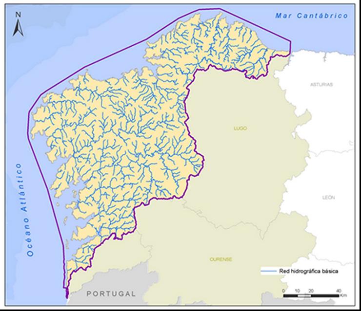 Mapa da conca hidrográfica Galicia Costa.. XUNTA - Arquivo