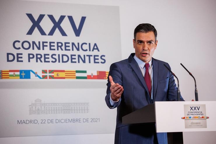 O presidente do Goberno, Pedro Sánchez, durante a Conferencia de Presidentes extraordinaria celebrada no  Senado, a 22 de decembro de 2021, en Madrid / Alejandro Martínez Vélez - Arquivo