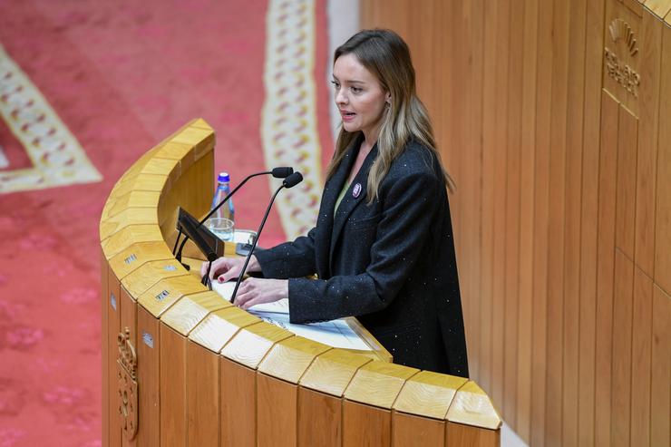 A conselleira de Política Social e Igualdade, Fabiola García, comparece no pleno do Parlamento galego.. XUNTA / Europa Press