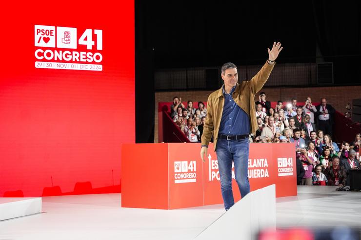 O Presidente do Goberno, Pedro Sánchez, durante a inauguración do 41º Congreso Federal do PSOE no Palacio de Congresos e Exposicións, a 30 de novembro de 2024 en Sevilla / Joaquin Corchero - Arquivo