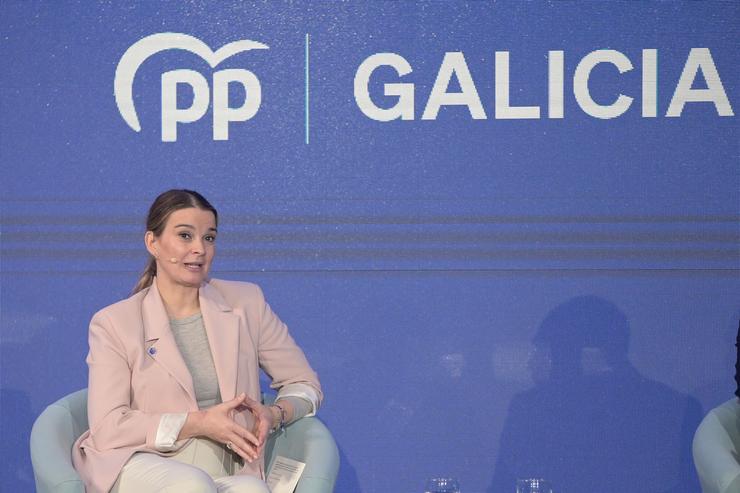 A presidenta do Govern balear, Marga Prohens, intervén durante un acto do Partido Popular, en Palexco, a 14 de xaneiro de 2024, na Coruña 