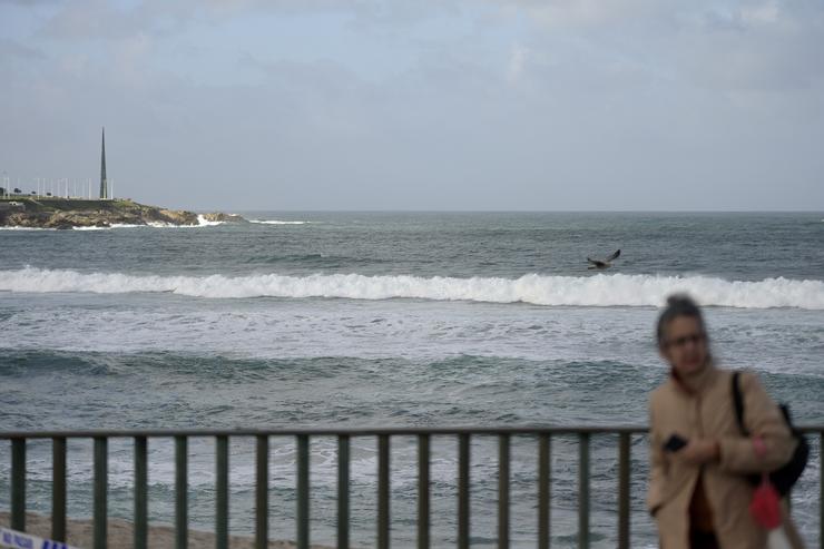 Unha onda no mar, a 3 de xaneiro de 2024, na Coruña / M. Dylan - Arquivo 