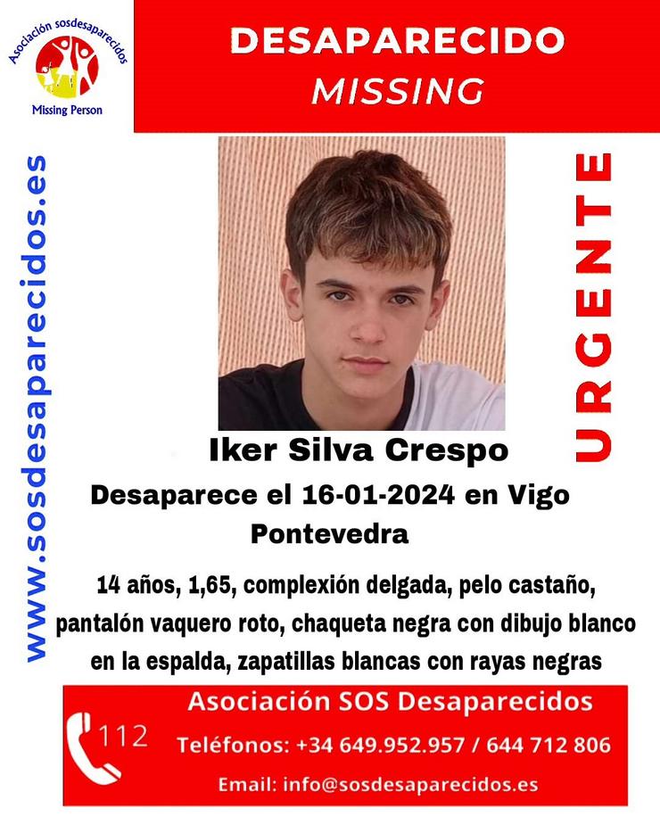 Buscan a un neno de 14 anos desaparecido en Vigo o pasado martes.. SOS DESAPARECIDOS / Europa Press