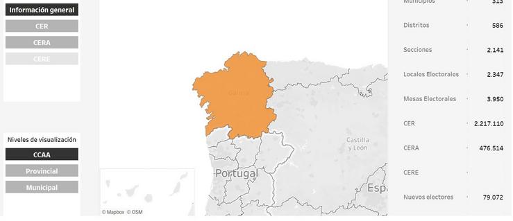 Mapa do censo electoral galego para as eleccións do 18 de febreiro.. INE / Europa Press
