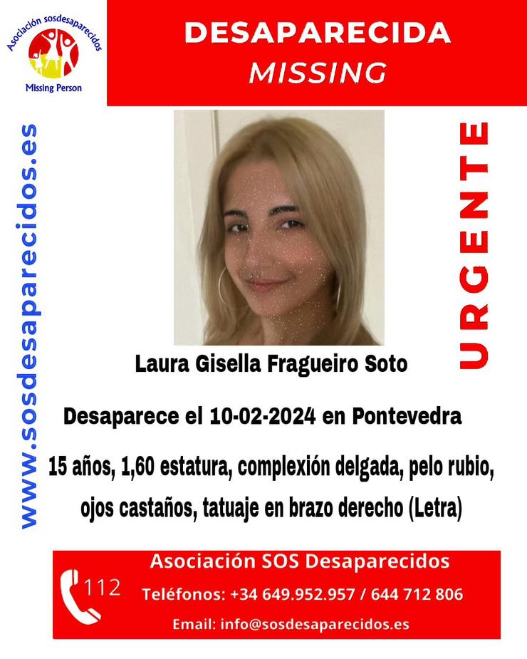 Mozo de 15 anos desaparecida en Pontevedra.. SOS DESAPARECIDOS / Europa Press