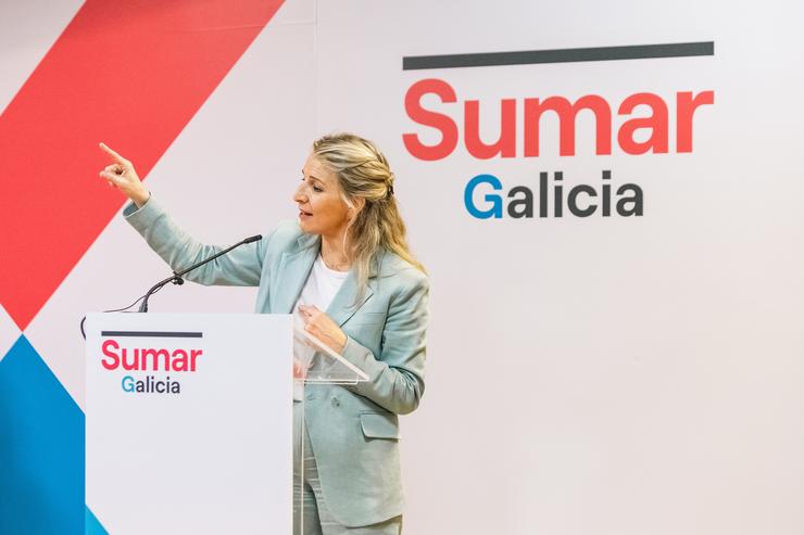 A vicepresidenta segunda e líder de Sumar, Yolanda Díaz, nun mitin en Galicia 