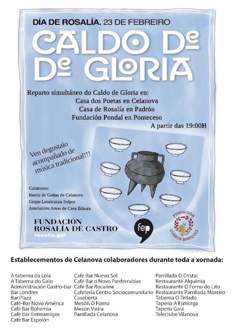 Cartel cos 25 establecementos de hostalaría que participarán polo Día de Rosalía de Castro no proxecto 