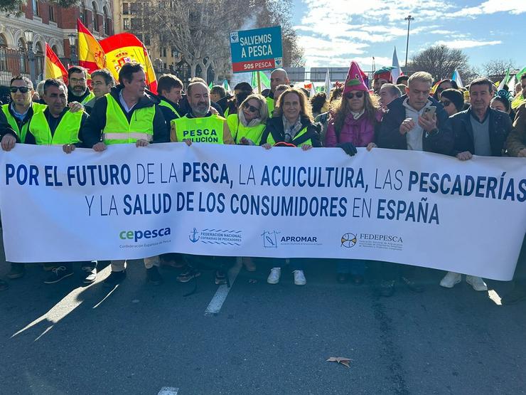 Representantes do sector pesqueiro durante a manifestación agraria de Madrid. CEPESCA / Europa Press