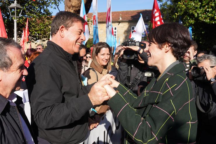 (E-D) O alcalde de Vigo, Abel Caballero, o candidato do Partido dos Socialistas de Galicia (PSdeG) á Presidencia da Xunta, José Ramón Gómez Besteiro, a exalcaldesa de Lugo, Lara Méndez, e a candidata do BNG á Presidencia da Xunta / Álvaro Ballesteros - Europa Press 