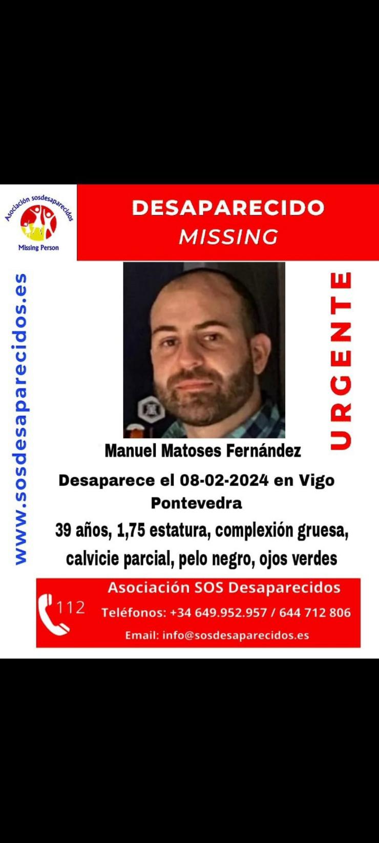 Alerta de desaparición do veciño de Vigo Manuel Matoses Fernández.. SOS DESAPARECIDOS / Europa Press