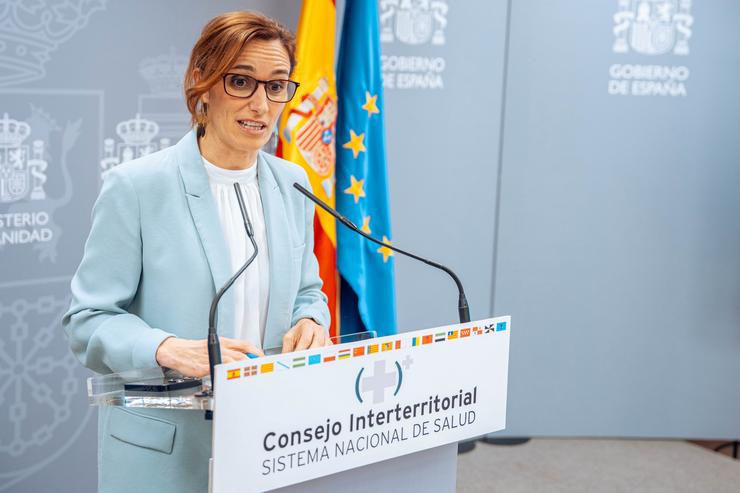 A ministra de Sanidade, Mónica García, ofrece unha rolda de prensa tras o pleno do Consello Interterritorial do Sistema Nacional de Saúde (CISNS), no Ministerio de Sanidade, a 9 de febreiro de 2024, en Madrid (España).. Gabriel Luengas - Europa Press