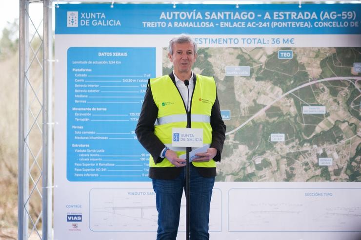 O presidente da Xunta en funcións, Alfonso Rueda, visita as obras de ampliación da AG-59 ao seu paso por Teo / XUNTA