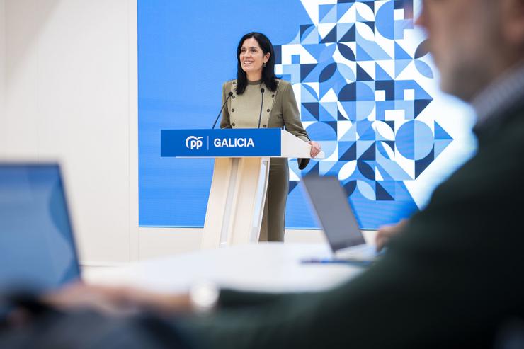 A secretaria xeral do PPdeG, Paula Prado, en rolda de prensa.. PPDEG / Europa Press