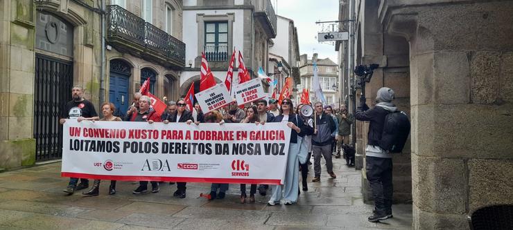 Manifestación de profesionais da dobraxe en Galicia en Santiago de Compostela. 